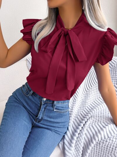 Tie  Neck Cap Sleeve Blouse – product image 17