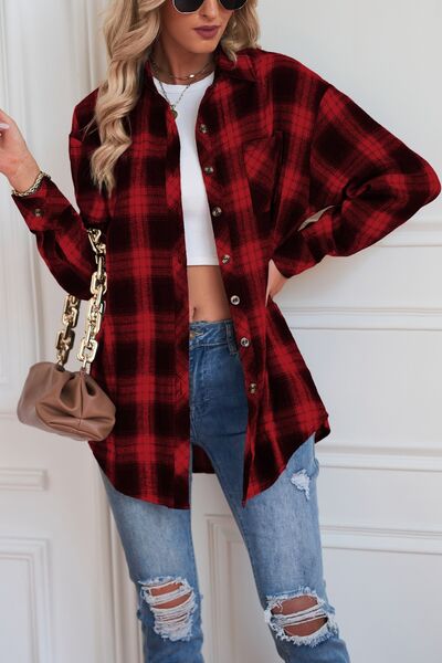 Plaid Button Up Dropped Shoulder Outerwear – product image 3