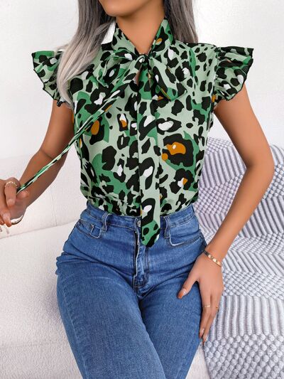 Leopard Tie Neck Cap Sleeve Blouse – product image 18