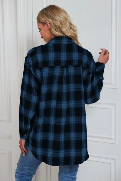 Plaid Button Up Dropped Shoulder Outerwear – product image 13