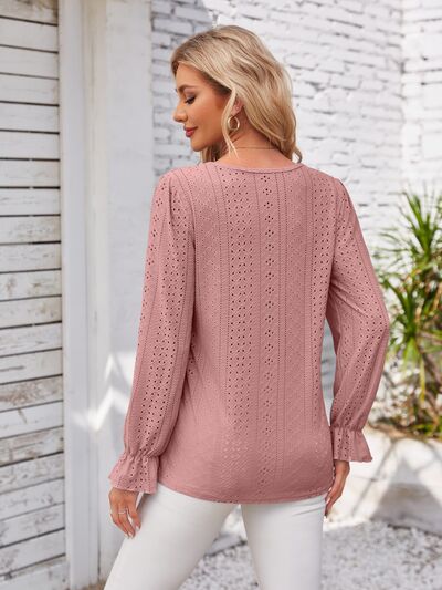 Applique V-Neck Flounce Sleeve T-Shirt – product image 15