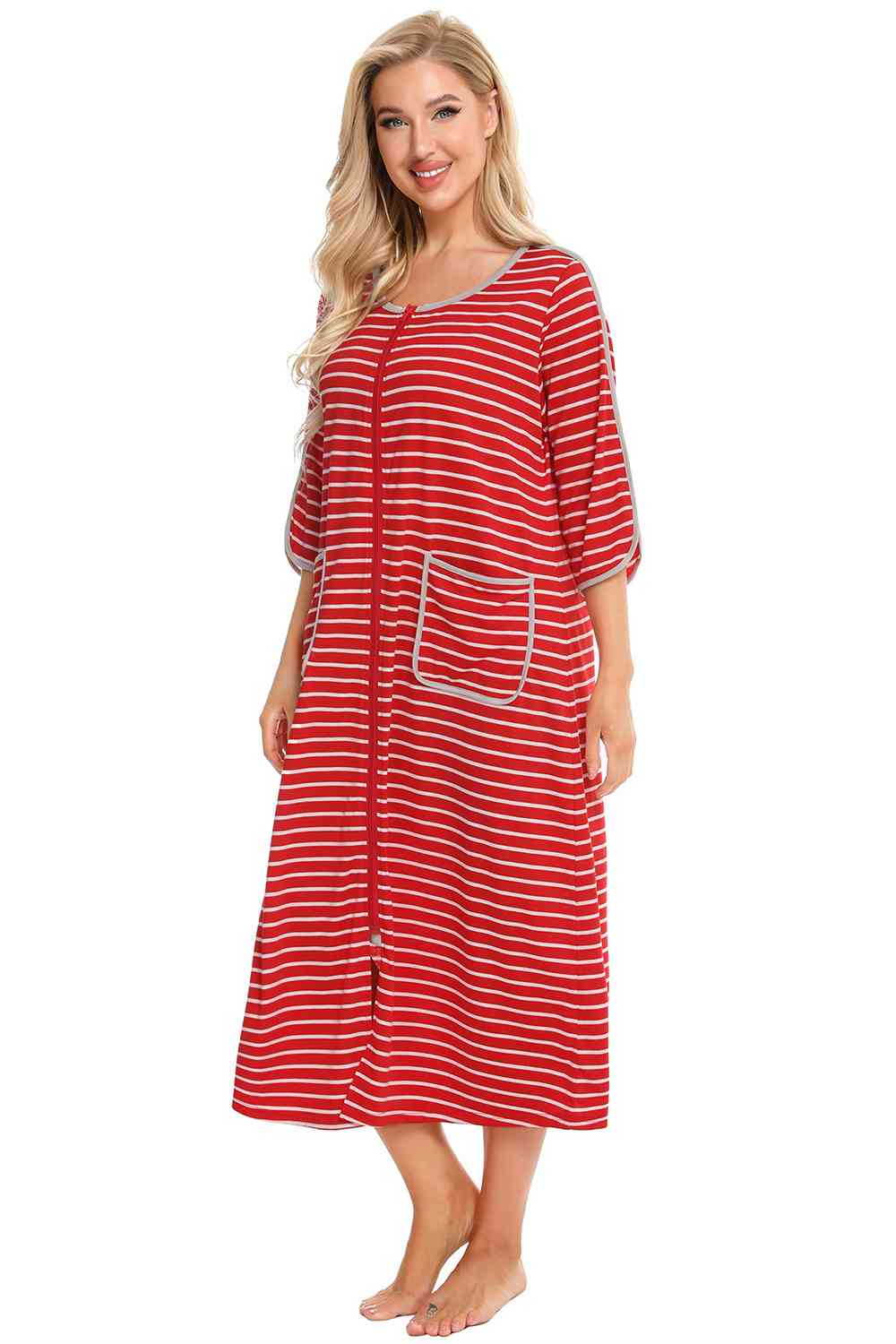 Round Neck Three-Quarter Sleeve Midi Night Dress – product image 5