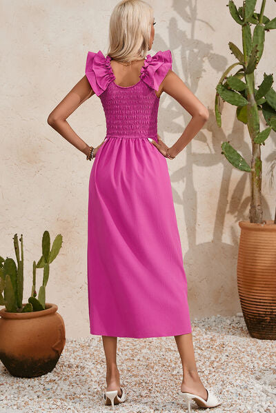 Smocked Ruffled Scoop Neck Midi Dress – product image 4