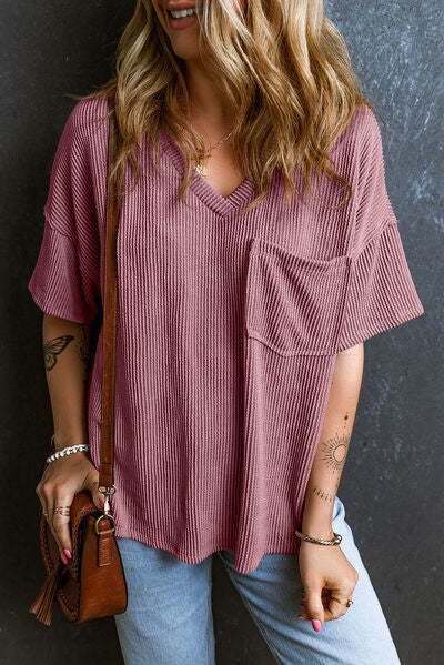Textured V-Neck Dropped Shoulder T-Shirt – product image 27