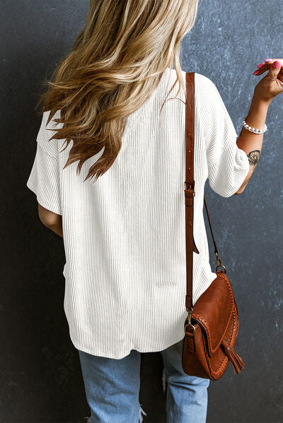 Textured V-Neck Dropped Shoulder T-Shirt – product image 12