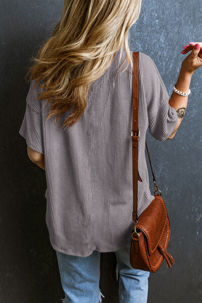 Textured V-Neck Dropped Shoulder T-Shirt – product image 20