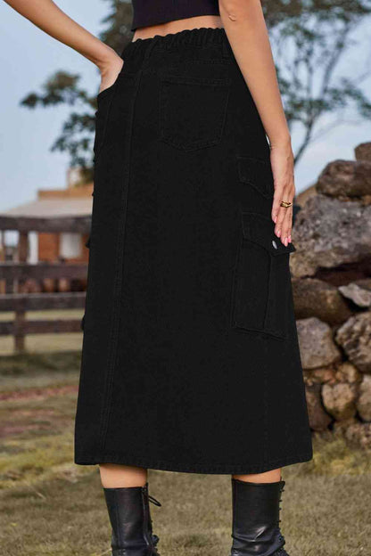 Slit Front Midi Denim Skirt with Pockets – product image 15