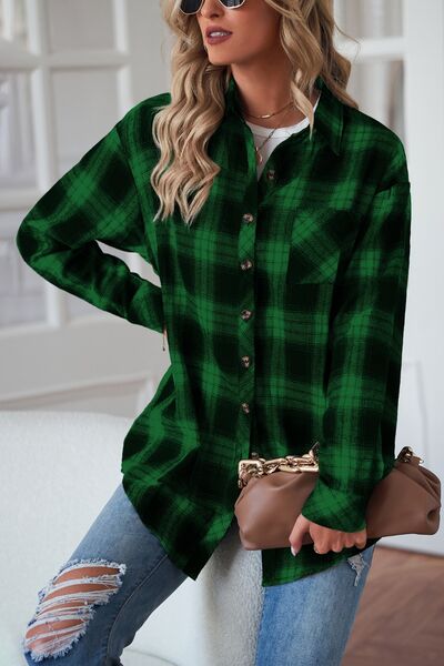 Plaid Button Up Dropped Shoulder Outerwear – product image 16