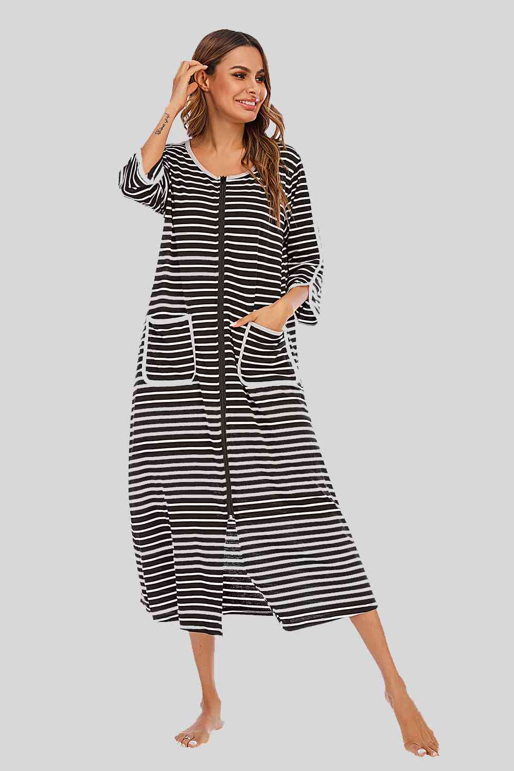Round Neck Three-Quarter Sleeve Midi Night Dress – product image 16