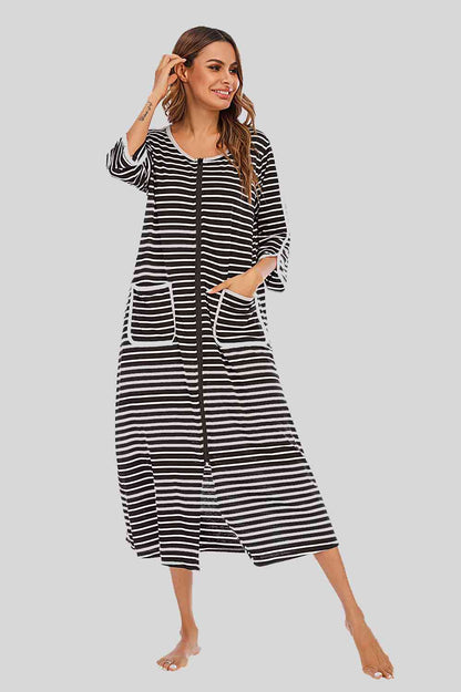 Round Neck Three-Quarter Sleeve Midi Night Dress – product image 16