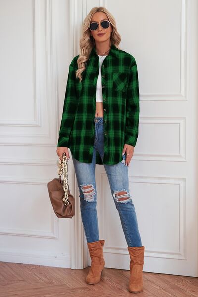 Plaid Button Up Dropped Shoulder Outerwear – product image 18