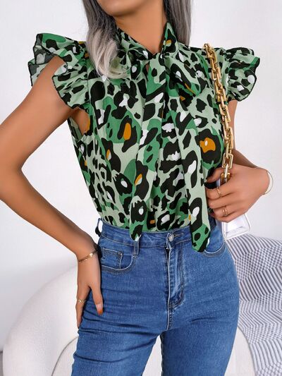 Leopard Tie Neck Cap Sleeve Blouse – product image 17