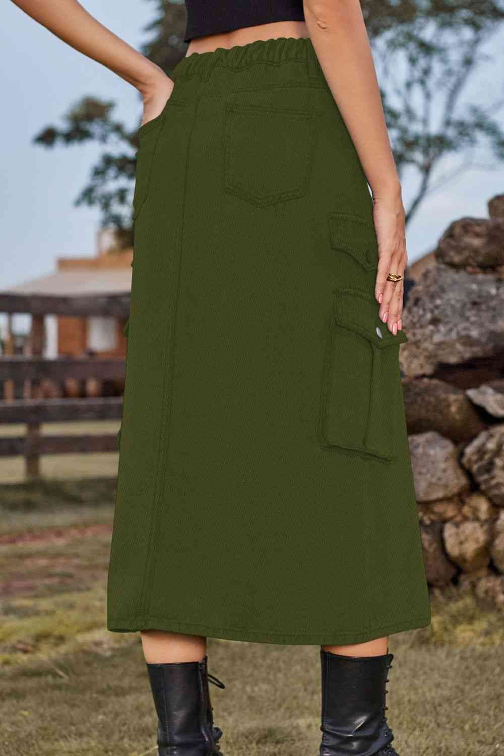 Slit Front Midi Denim Skirt with Pockets – product image 11
