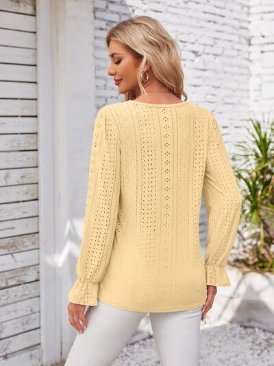Applique V-Neck Flounce Sleeve T-Shirt – product image 12