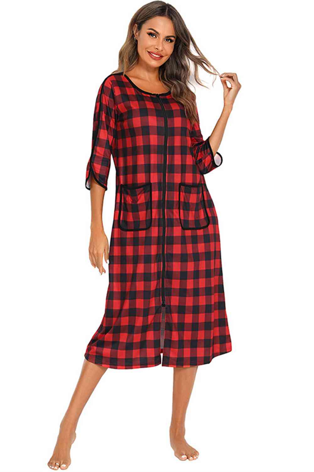Round Neck Three-Quarter Sleeve Midi Night Dress – product image 26