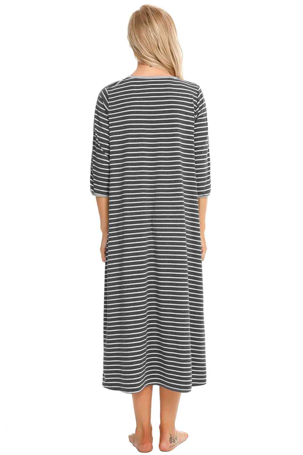 Round Neck Three-Quarter Sleeve Midi Night Dress – product image 9