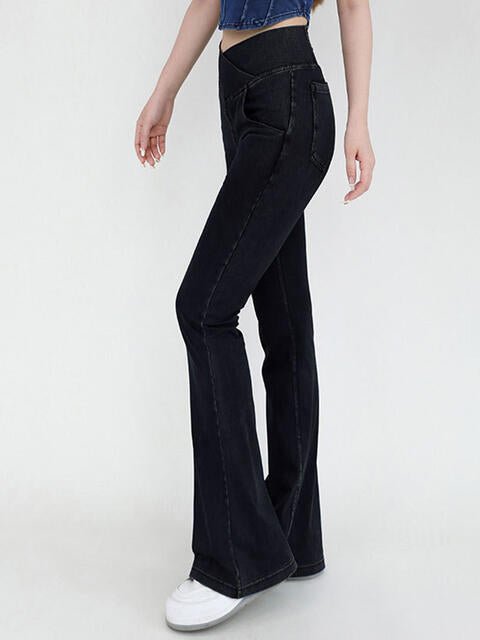 Wide Waistband Bootcut Jeans with Pockets – product image 7