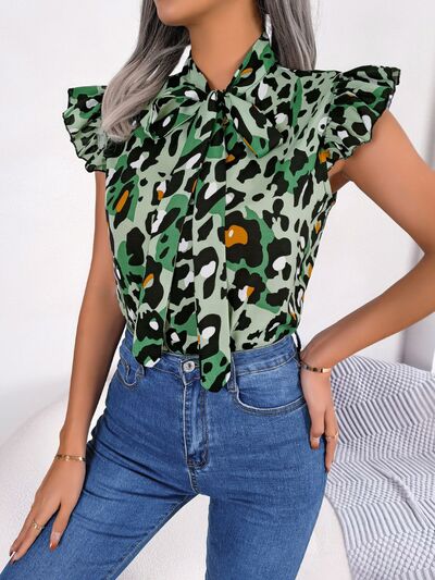 Leopard Tie Neck Cap Sleeve Blouse – product image 16