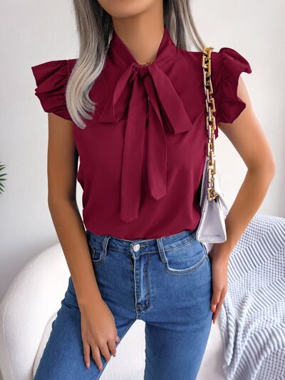 Tie  Neck Cap Sleeve Blouse – product image 14