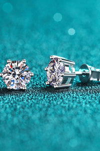 925 Sterling Silver 6-Prong 2 Carat Moissanite Stud Earrings