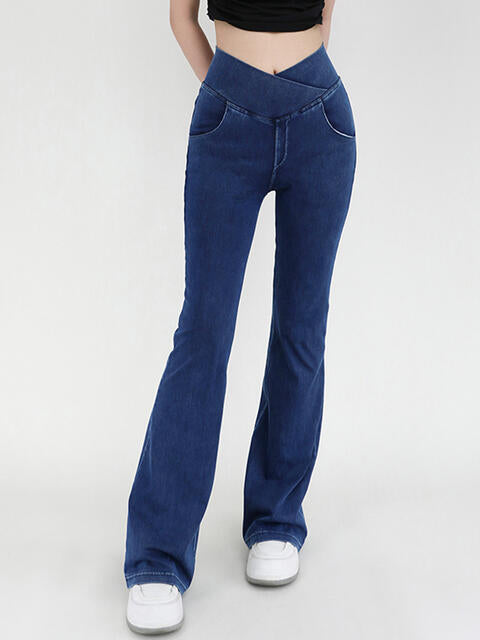 Wide Waistband Bootcut Jeans with Pockets – product image 1