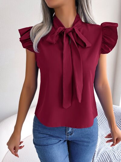 Tie  Neck Cap Sleeve Blouse – product image 13