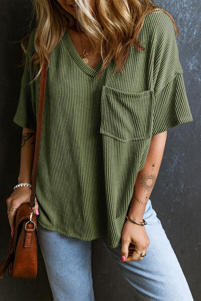 Textured V-Neck Dropped Shoulder T-Shirt – product image 7