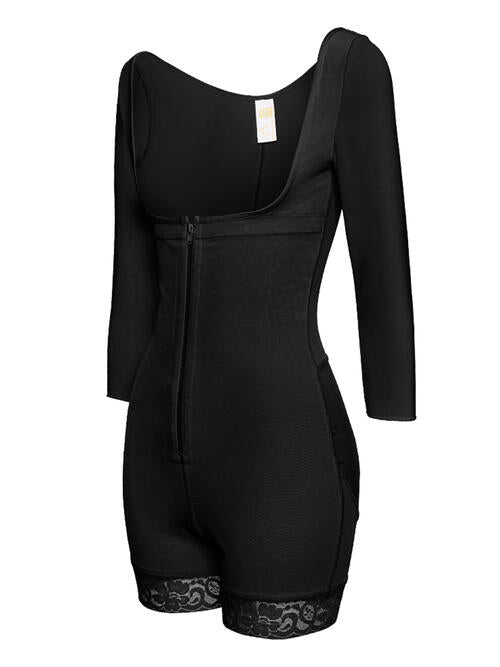 Full Size Zip Up Lace Detail Long Sleeve Shapewear – product image 5