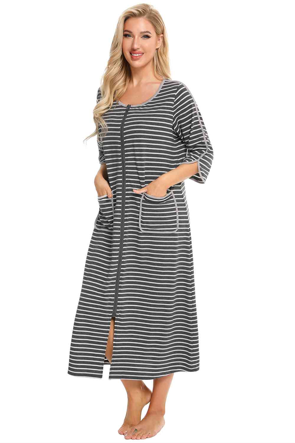 Round Neck Three-Quarter Sleeve Midi Night Dress – product image 8