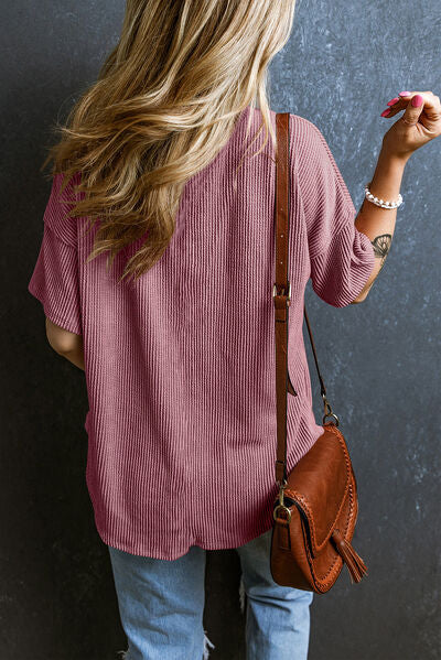 Textured V-Neck Dropped Shoulder T-Shirt – product image 28