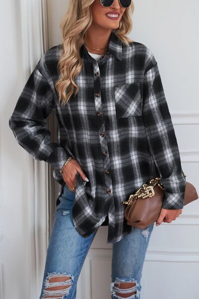 Plaid Button Up Dropped Shoulder Outerwear – product image 5