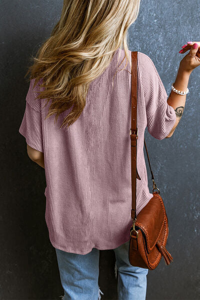 Textured V-Neck Dropped Shoulder T-Shirt – product image 16