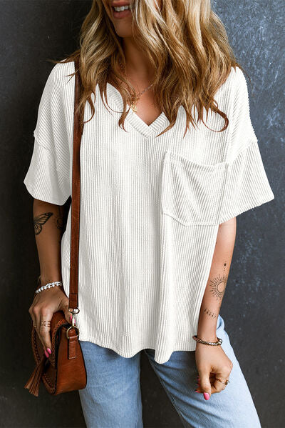 Textured V-Neck Dropped Shoulder T-Shirt – product image 11