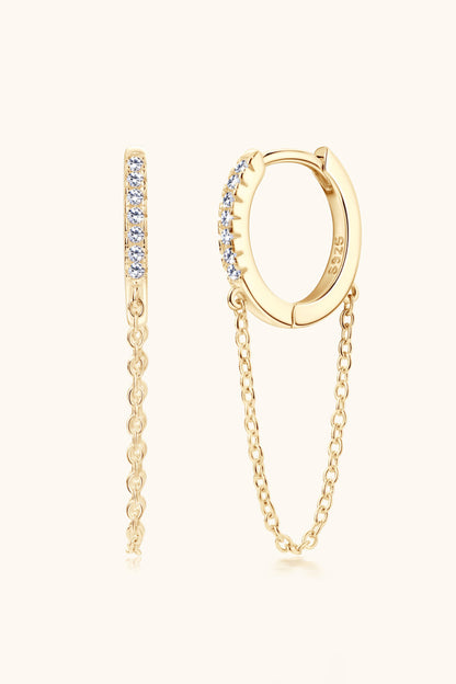 Moissanite 925 Sterling Silver Huggie Earrings with Chain
