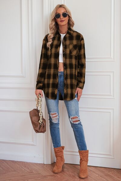 Plaid Button Up Dropped Shoulder Outerwear – product image 22