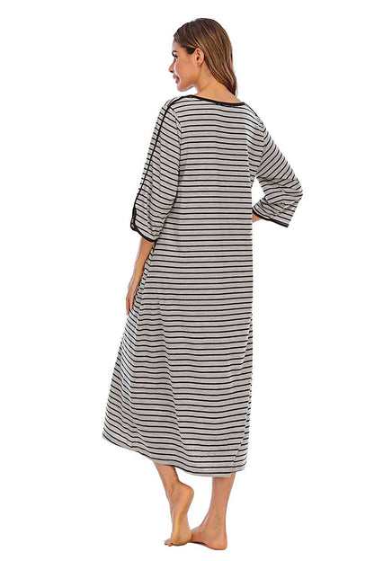 Round Neck Three-Quarter Sleeve Midi Night Dress – product image 15