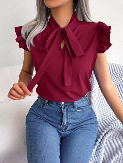 Tie  Neck Cap Sleeve Blouse – product image 16