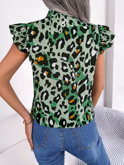 Leopard Tie Neck Cap Sleeve Blouse – product image 14