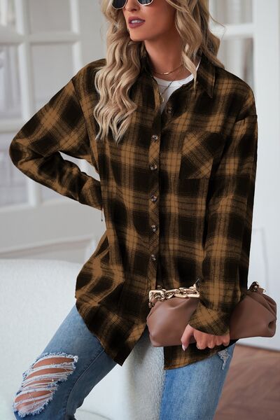 Plaid Button Up Dropped Shoulder Outerwear – product image 20