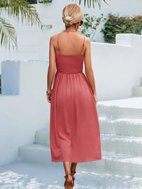 Decorative Button Spaghetti Strap Midi Dress
