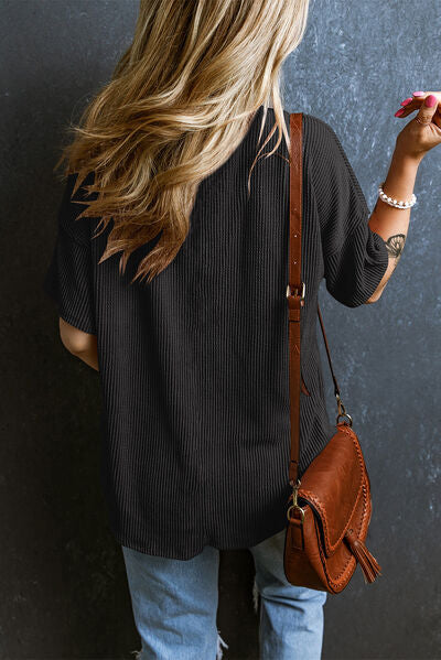 Textured V-Neck Dropped Shoulder T-Shirt – product image 2