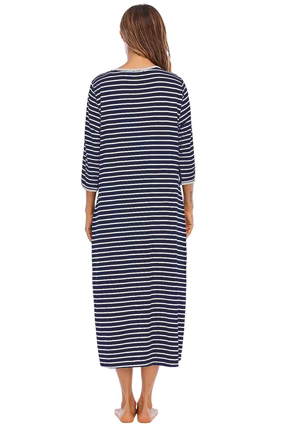 Round Neck Three-Quarter Sleeve Midi Night Dress – product image 2