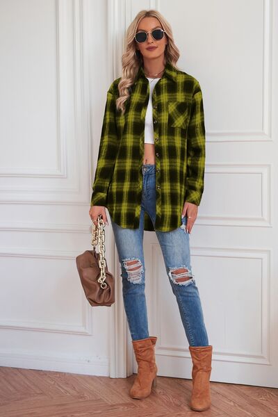 Plaid Button Up Dropped Shoulder Outerwear – product image 26
