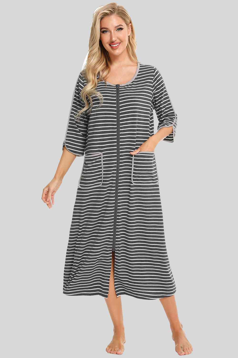 Round Neck Three-Quarter Sleeve Midi Night Dress – product image 7