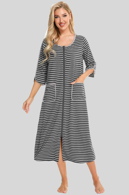 Round Neck Three-Quarter Sleeve Midi Night Dress – product image 7