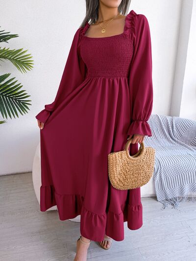 Smocked Square Neck Flounce Sleeve Dress – product image 9