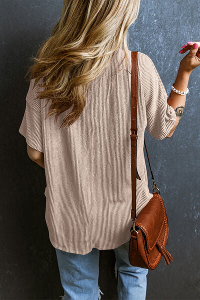 Textured V-Neck Dropped Shoulder T-Shirt – product image 24
