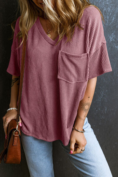 Textured V-Neck Dropped Shoulder T-Shirt – product image 26