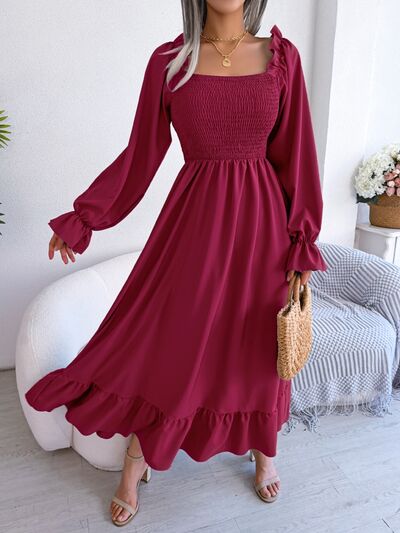 Smocked Square Neck Flounce Sleeve Dress – product image 10