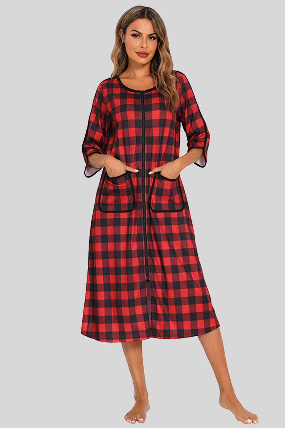 Round Neck Three-Quarter Sleeve Midi Night Dress – product image 25
